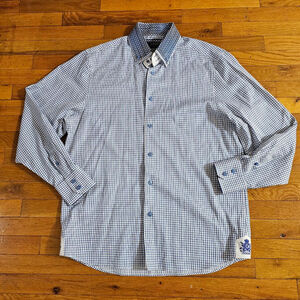 Coogi Luxe Blue White Check Button Down Shirt XL